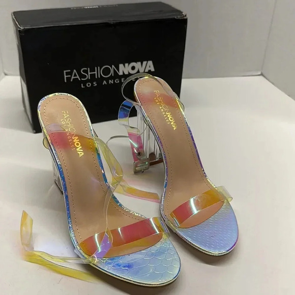 Fashion Nova The Glass Slipper High Heel Maria 2 Iridescent Shoes Size 9 - Picture 3 of 10